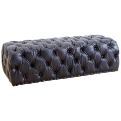 Black Leather Tufted Ottoman or Bench