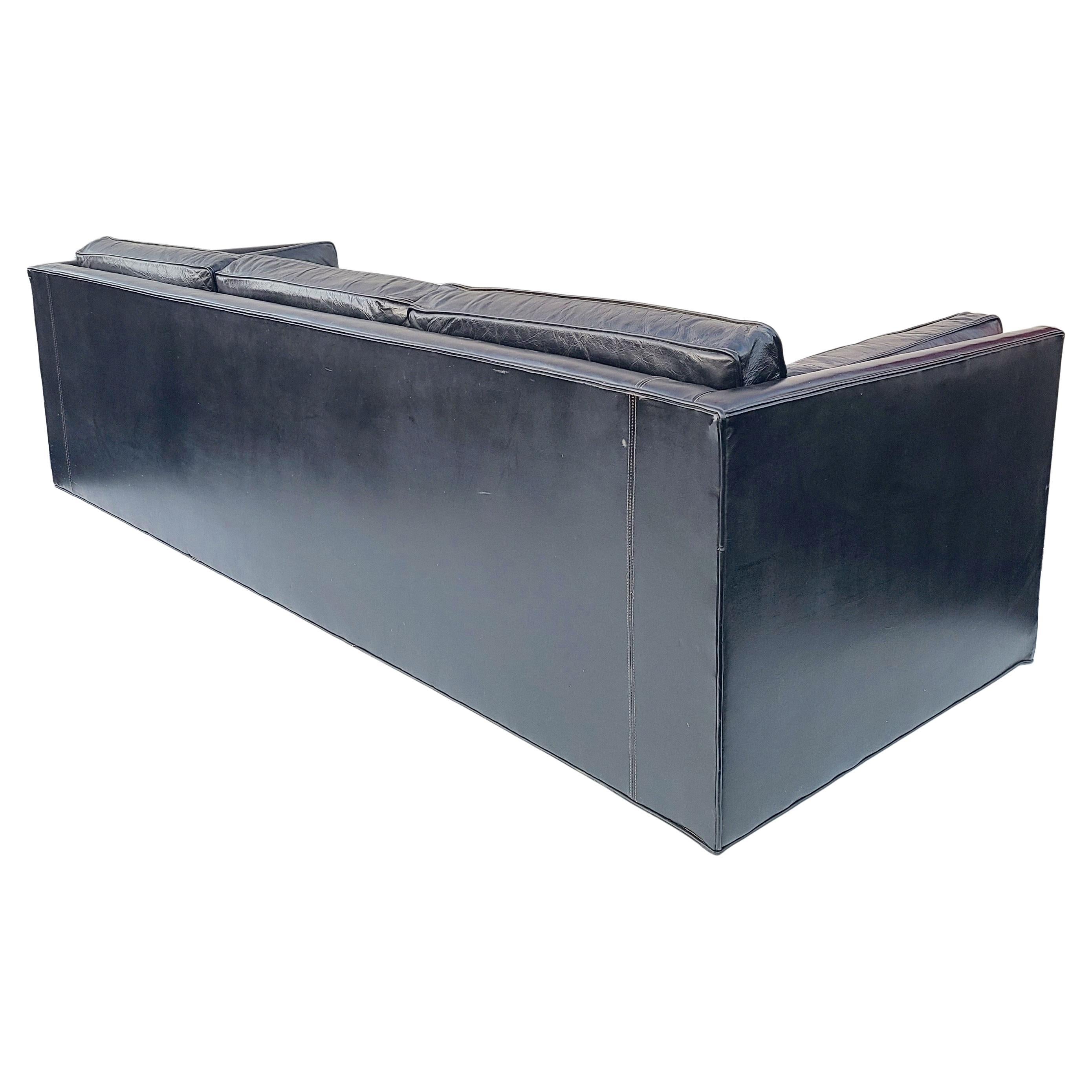 Black Leather Tuxedo Sofa by Charles Pfister for Knoll 4