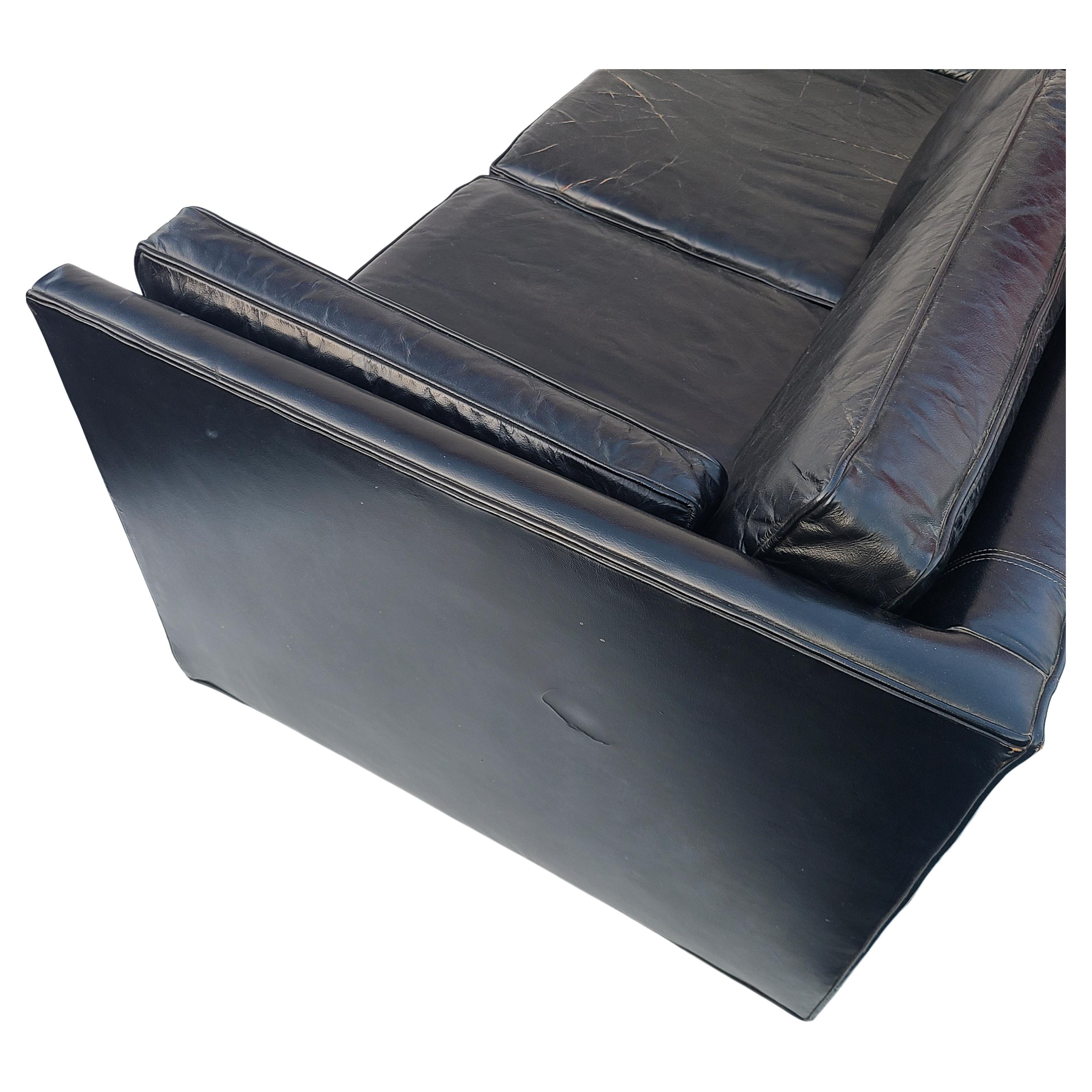 Black Leather Tuxedo Sofa by Charles Pfister for Knoll 8