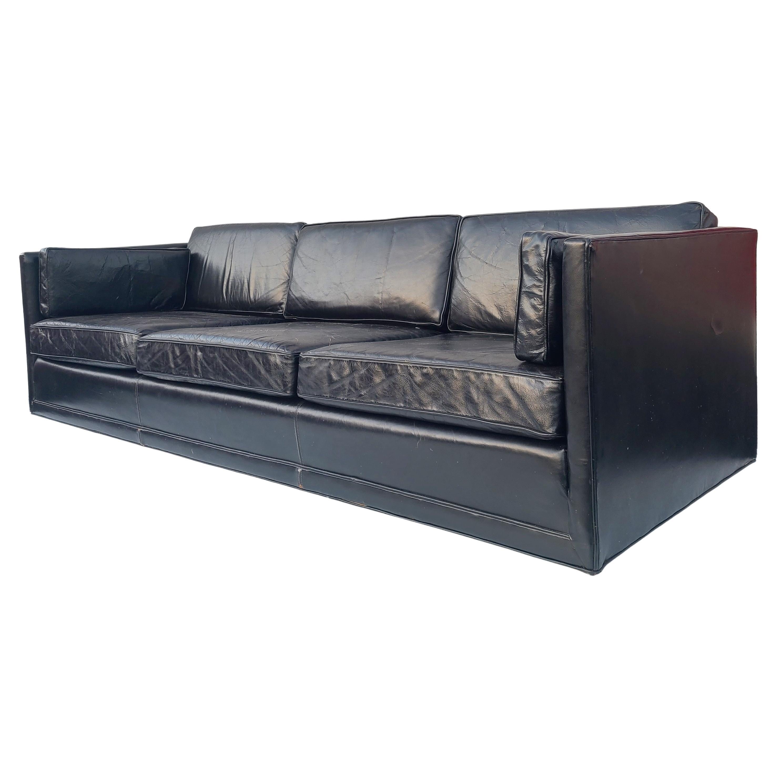 Black Leather Tuxedo Sofa by Charles Pfister for Knoll
