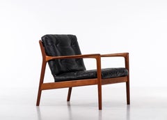 Black Leather USA-75 Armchair by Folke Olsson for DUX, 1960s