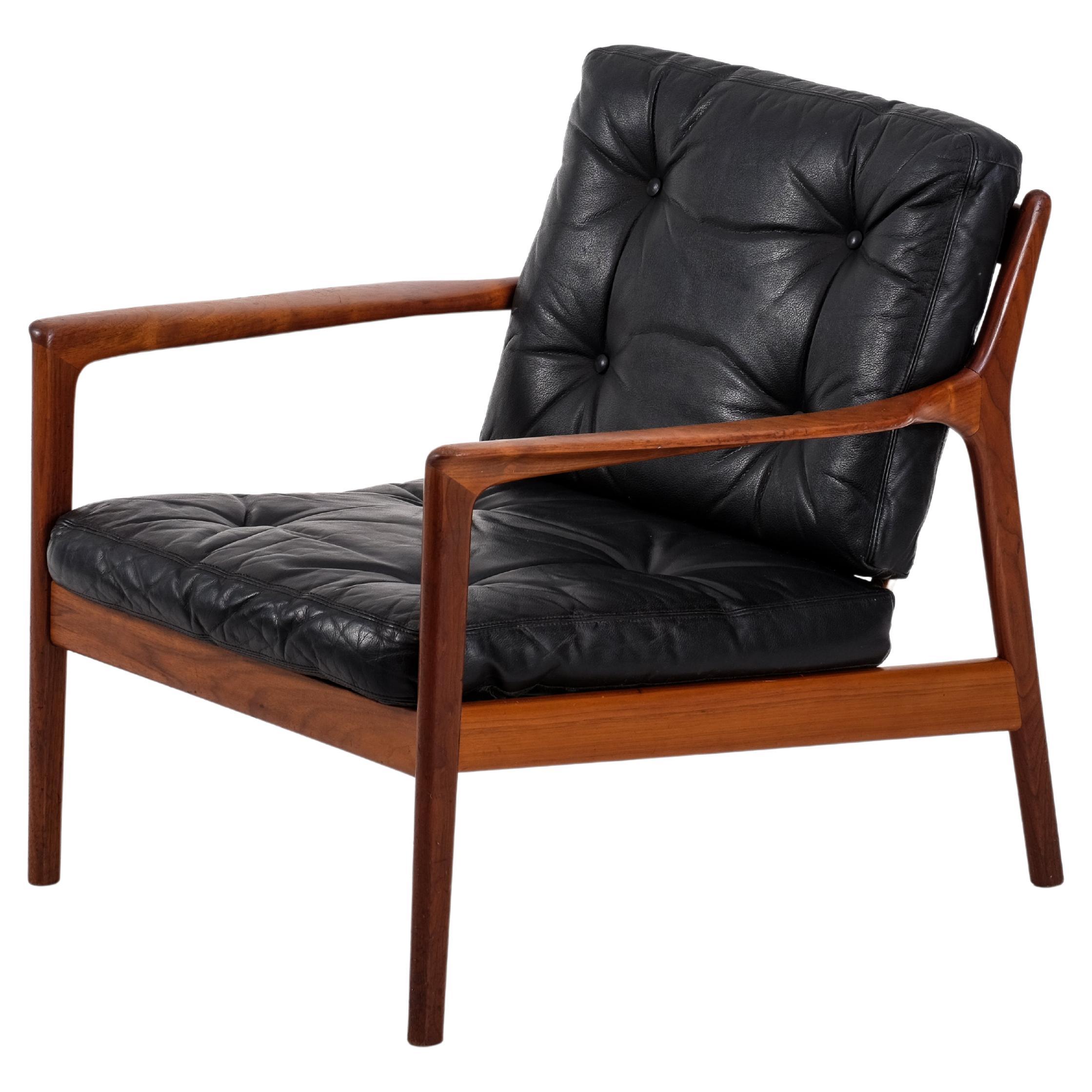 Black Leather USA-75 Armchair by Folke Olsson for DUX, 1960s For Sale