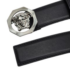Black Leather Versace Medusa Belt