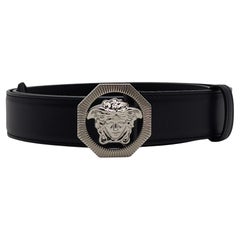 Black Leather Versace Medusa Belt
