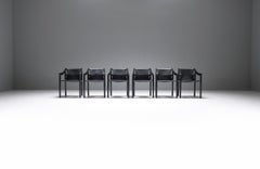 Black leather vintage 905 dining chairs by Vico Magestretti for Cassina Italy