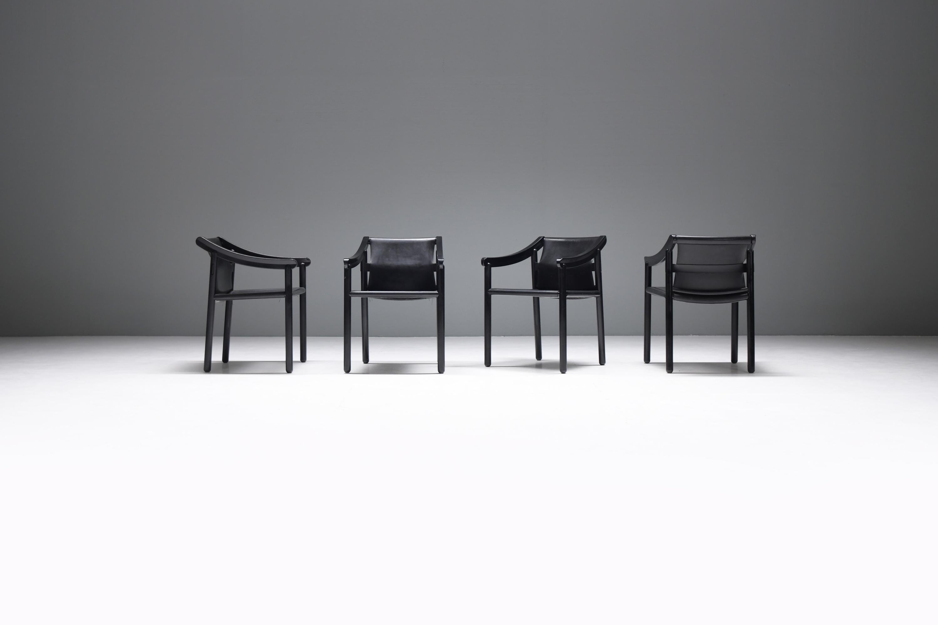 Black leather vintage 905 dining chairs by Vico Magestretti for Cassina Italy For Sale 3