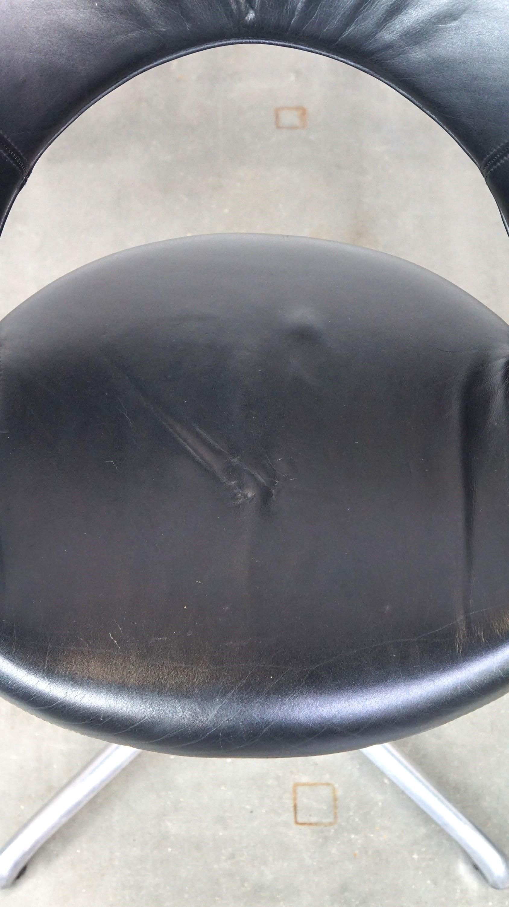 Metal Black Leather Vintage Artifort Design Armchair Model NINA in Leather For Sale