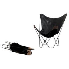 Black Leather Vintage Butterfly Chairs