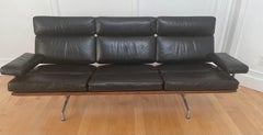 Black Leather & Walnut Three Seat Sofa by Charles & Ray Eames for Herman Miller