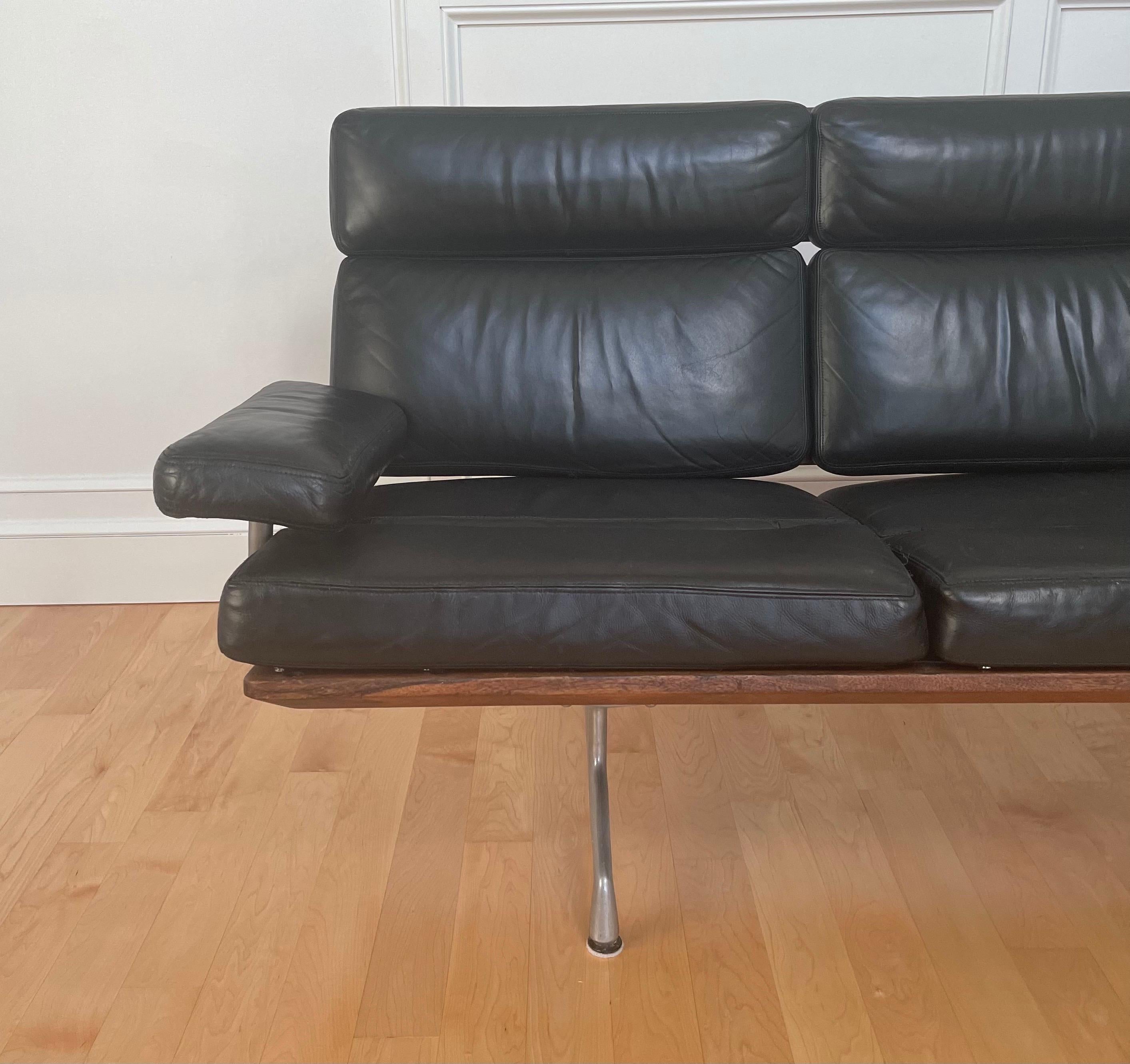 20th Century Black Leather & Walnut Three Seat Sofa by Charles & Ray Eames for Herman Miller