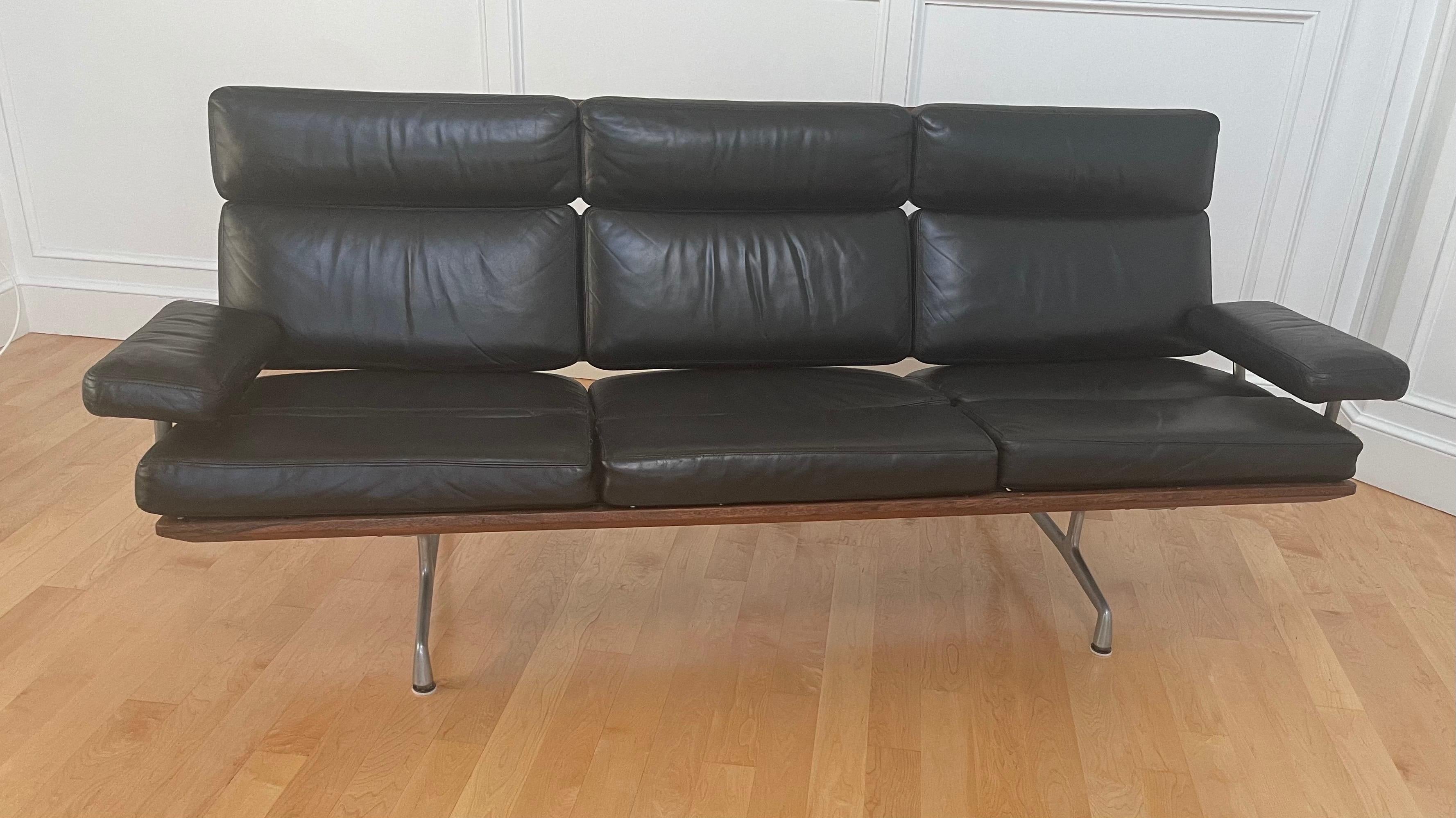 Black Leather & Walnut Three Seat Sofa by Charles & Ray Eames for Herman Miller 2