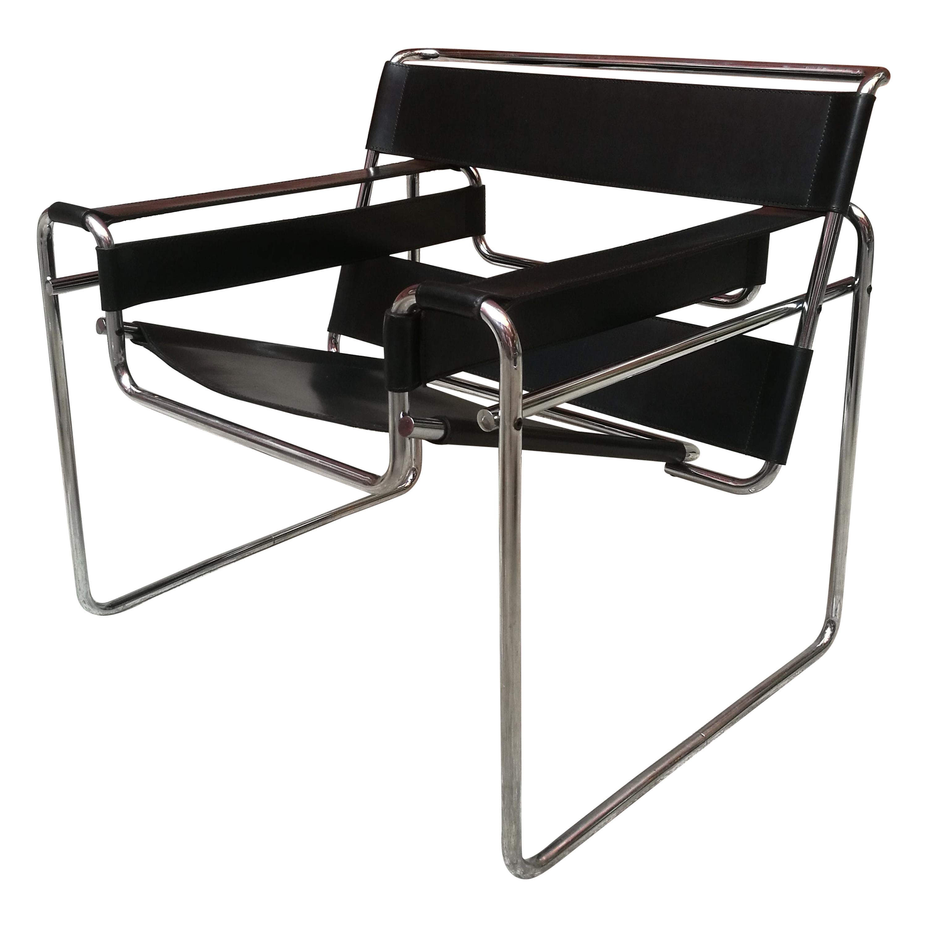 Black Leather Wassily Armchair by Marcel Breuer for Gavina, 1968