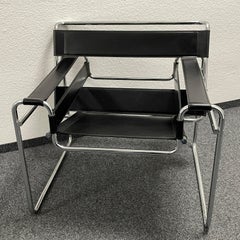 Black Leather Wassily Chair by Marcel Breuer Model B3