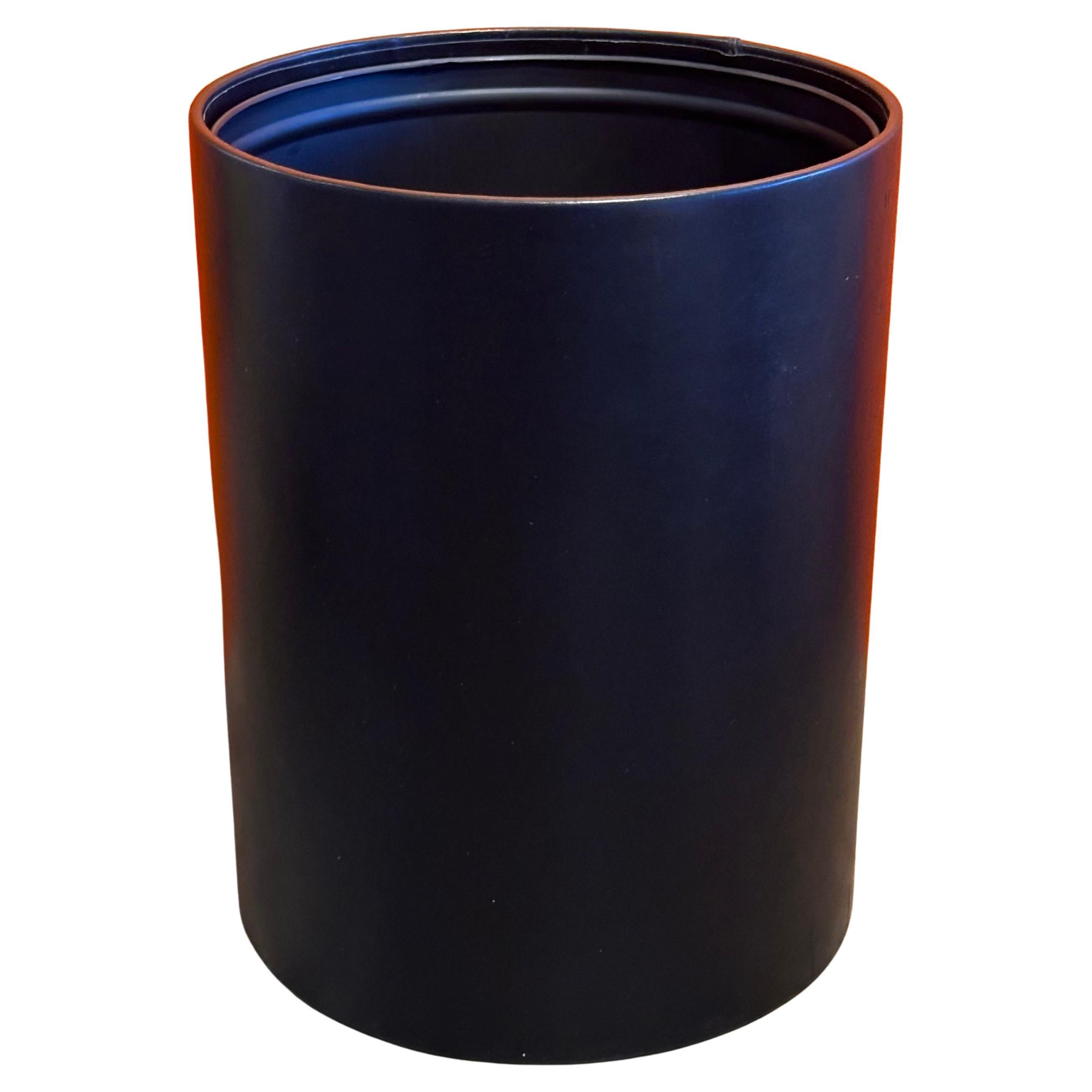 Black Leather Wastebasket with Liner by Stuart Kern