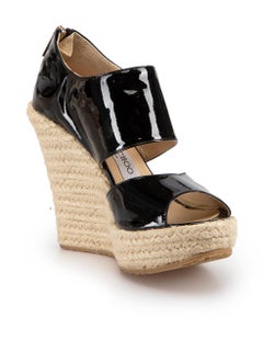 Black Leather Wedge Espadrilles Size EU 38