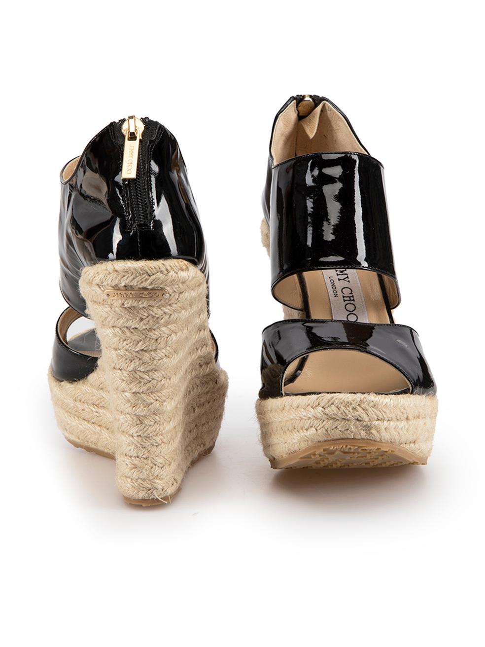 Black Leather Wedge Espadrilles Size EU 38 In Good Condition For Sale In London, GB