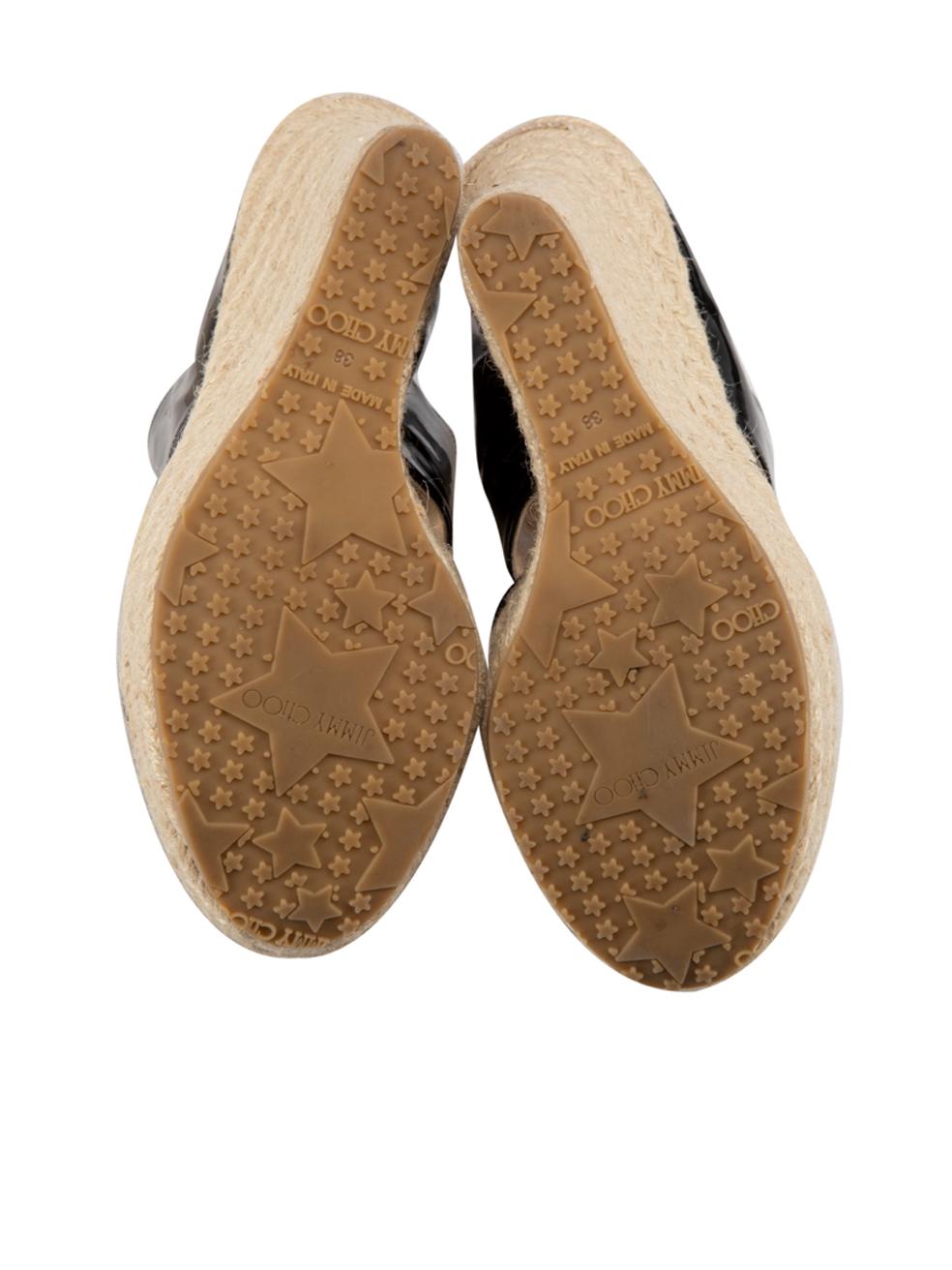 Women's Black Leather Wedge Espadrilles Size EU 38