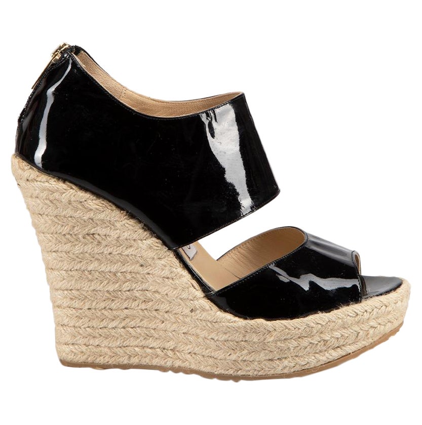 Black Leather Wedge Espadrilles Size EU 38