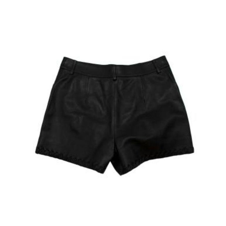Black leather whipstich hem shorts For Sale at 1stDibs