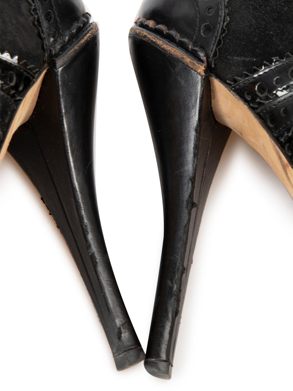 Women's Gucci Black Leather Wimbledon Tassels Brogue Platform Boots Size IT 36 For Sale