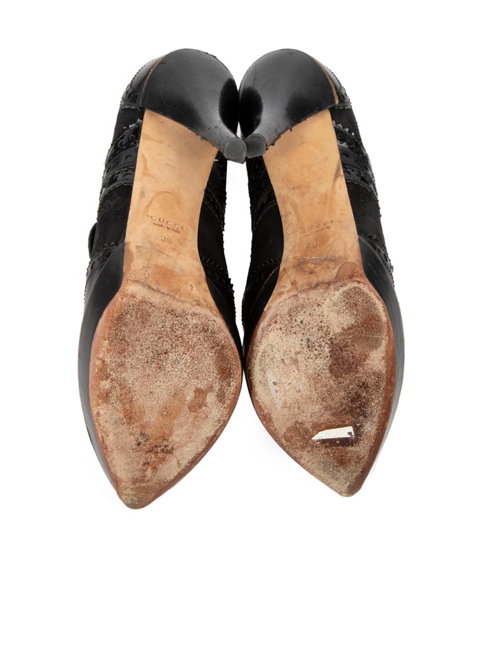 Gucci Black Leather Wimbledon Tassels Brogue Platform Boots Size IT 36 For Sale 1