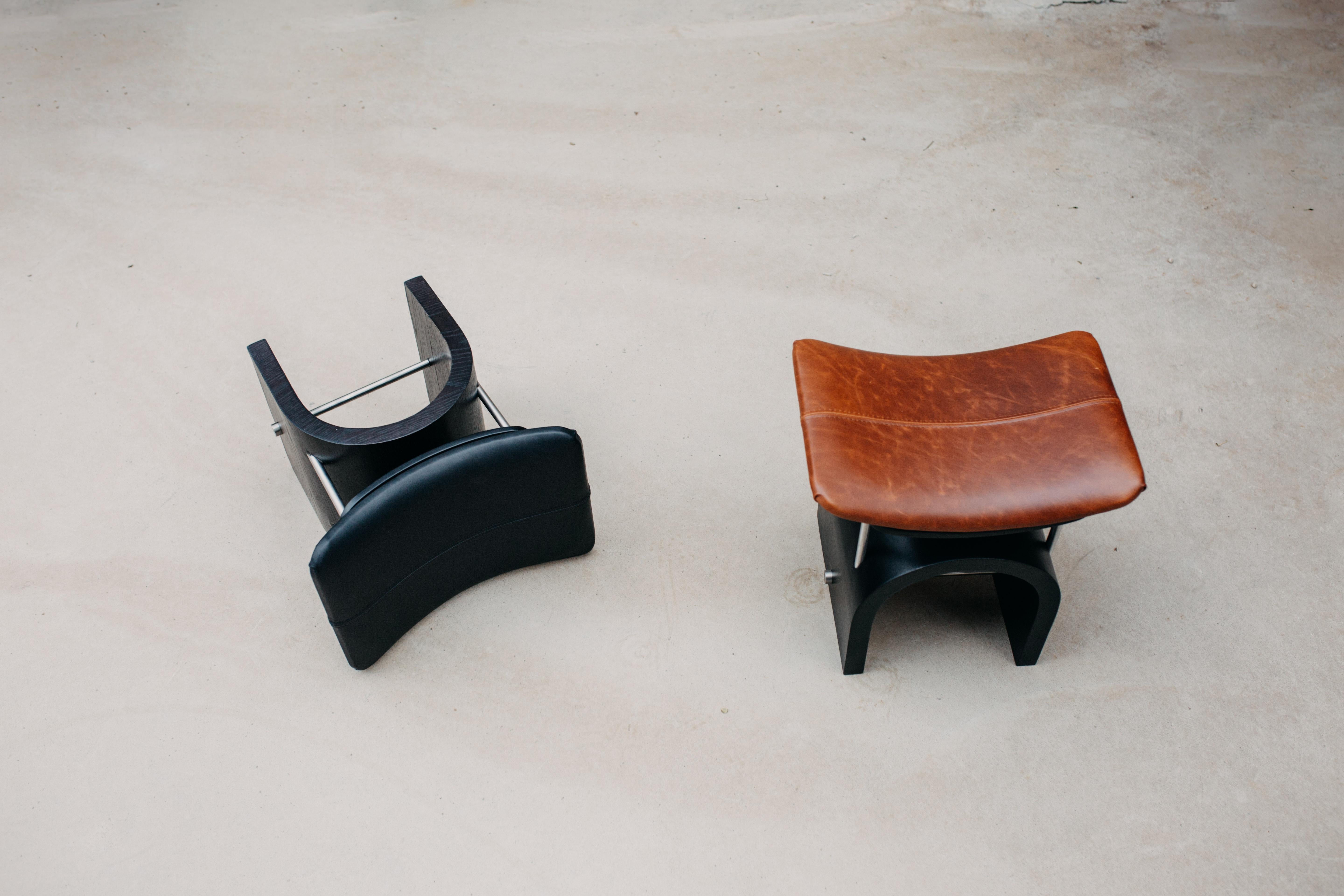 Black Leather Wing Stool by Studio Laf For Sale 3
