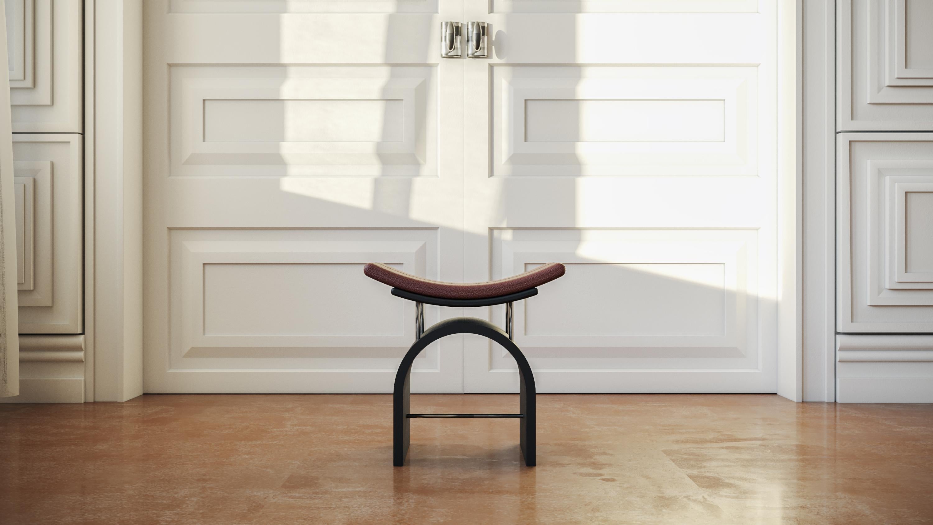 Black Leather Wing Stool by Studio Laf For Sale 5
