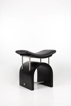 Black Leather Wing Stool by Studio Laf
