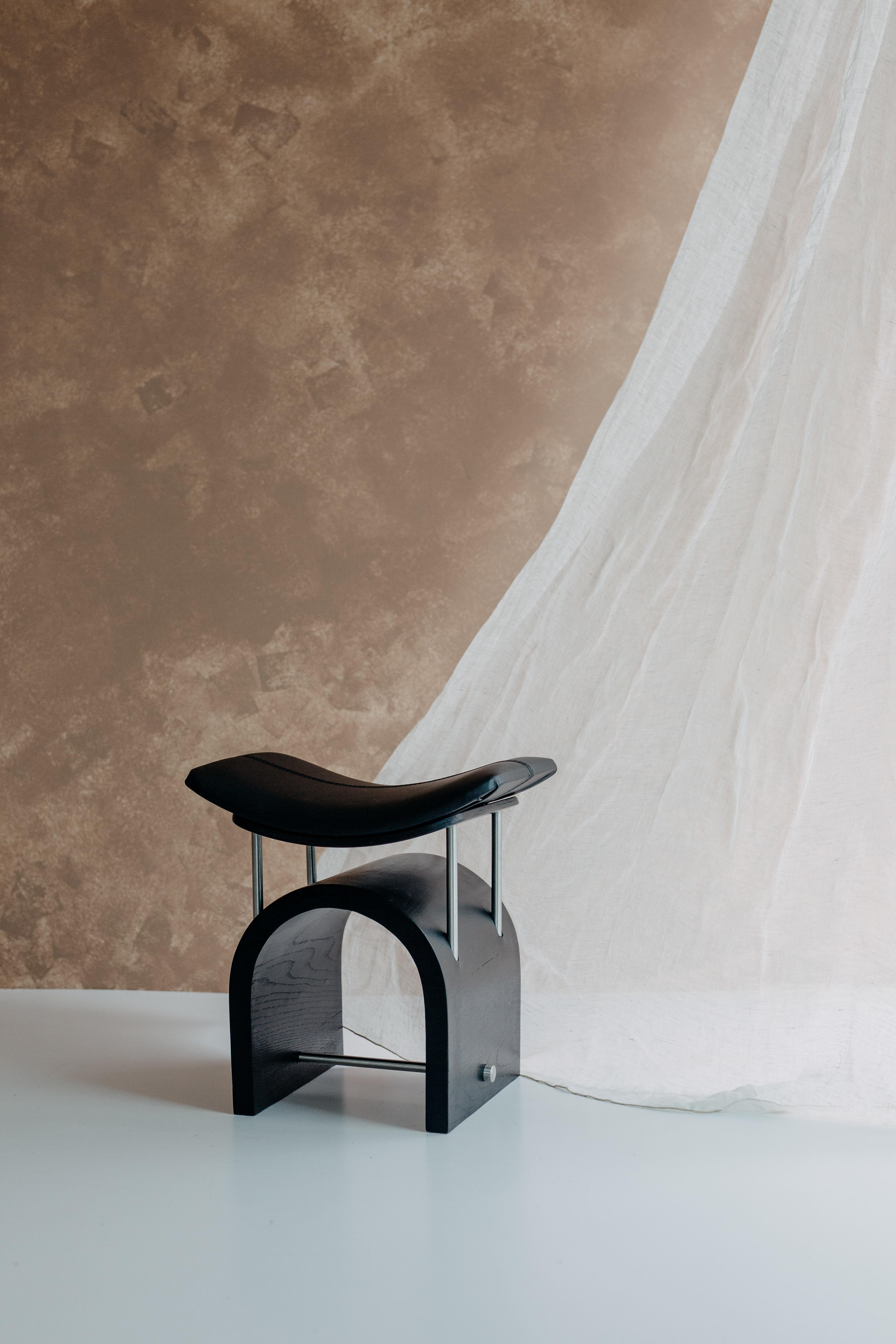 Modern Black Leather Wing Stool by Studio Laf For Sale