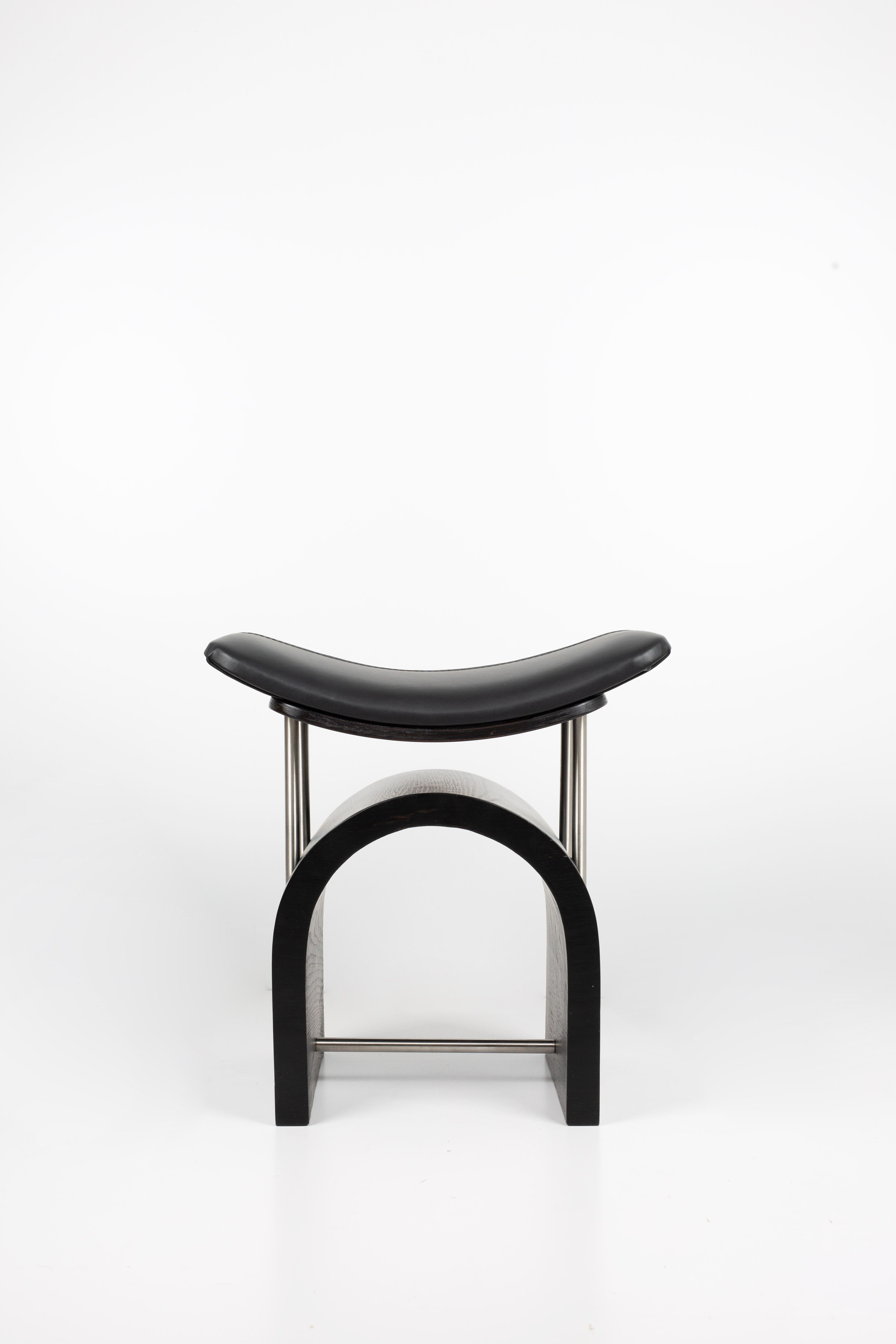 Turkish Black Leather Wing Stool by Studio Laf For Sale
