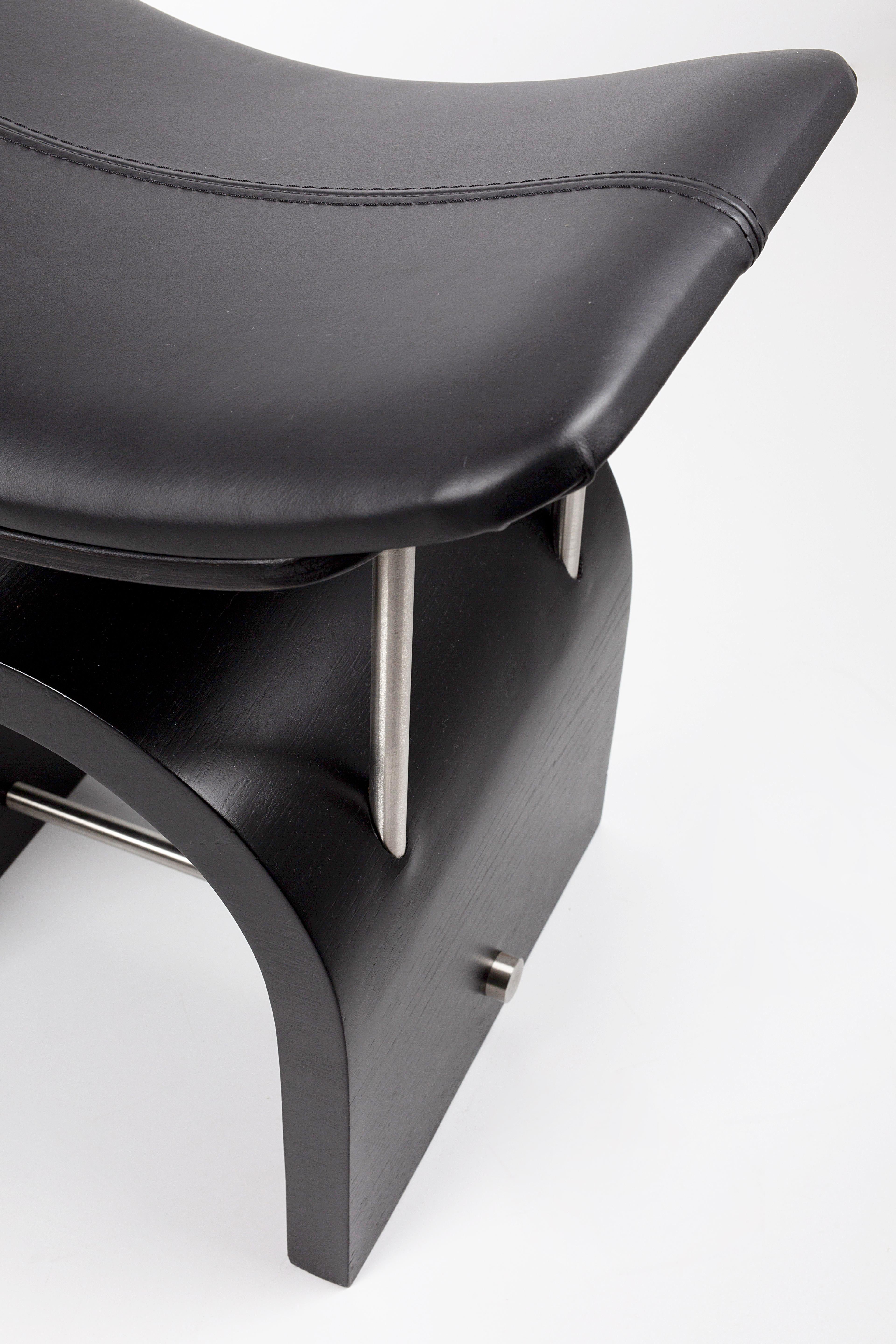 Black Leather Wing Stool by Studio Laf For Sale 1