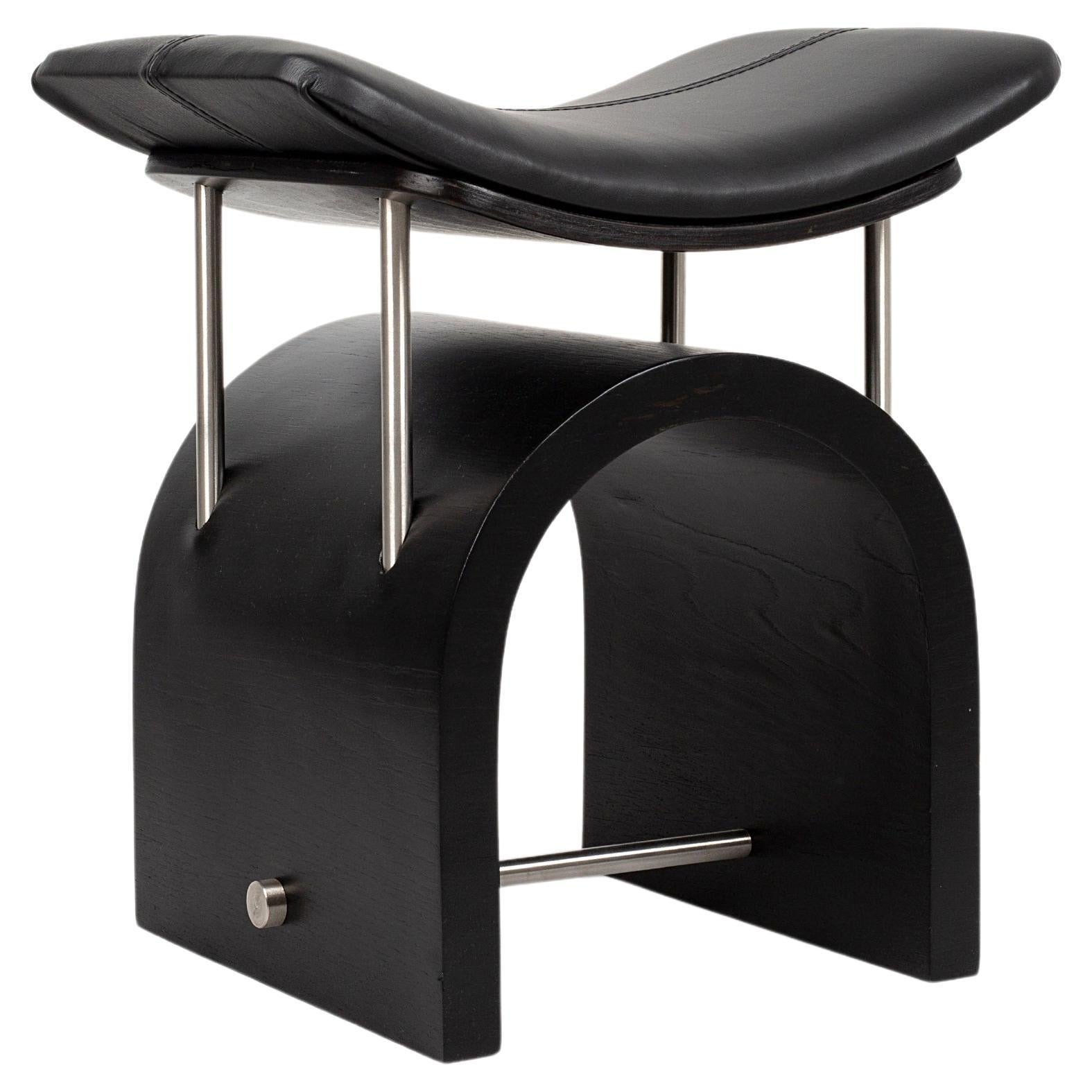 Black Leather Wing Stool by Studio Laf For Sale