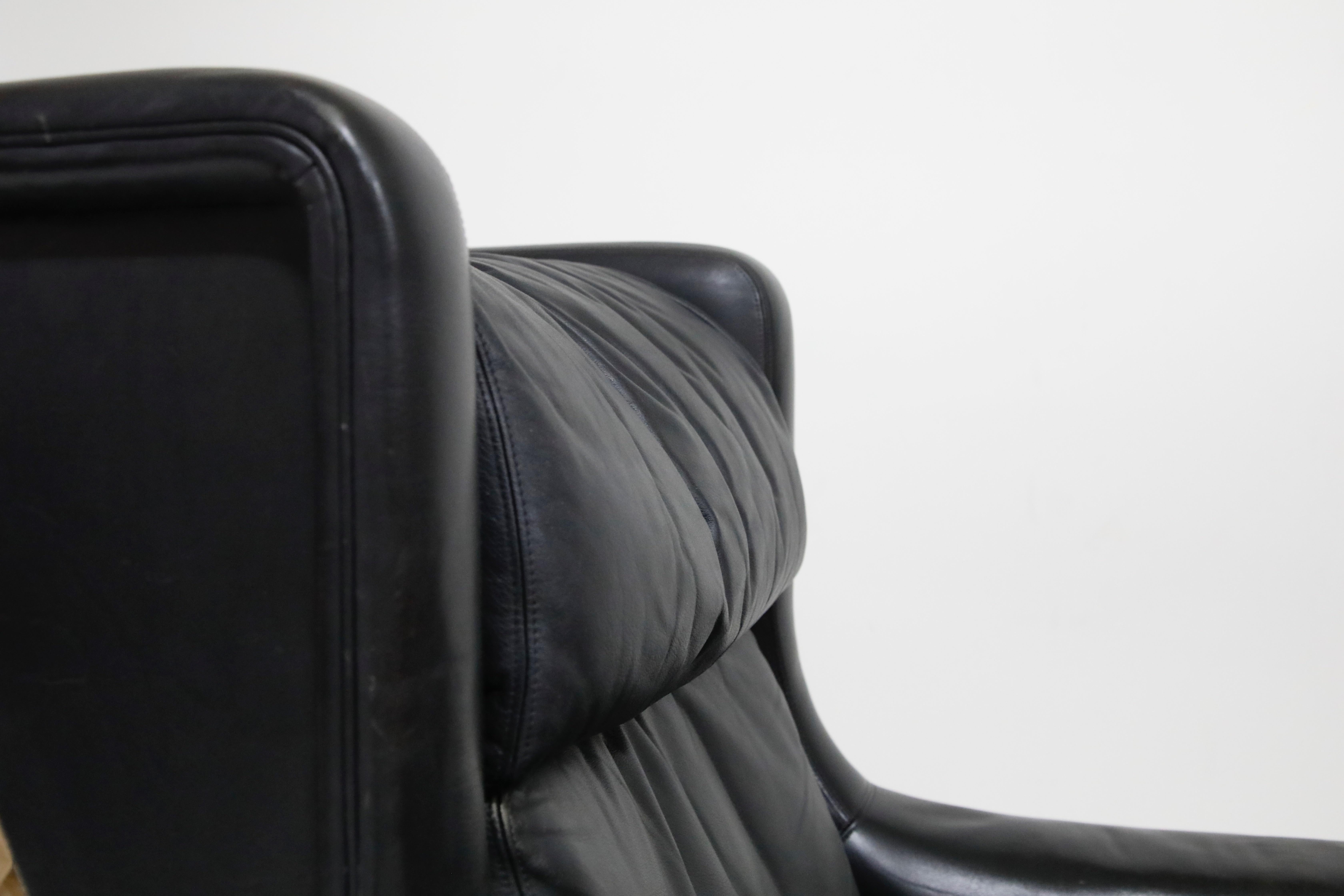 Black Leather Wingback Armchair by Gerhard Berg for Stokke Fabrikker, circa 1965 In Good Condition In Los Angeles, CA