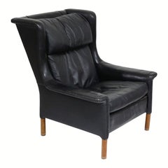 Black Leather Wingback Armchair by Gerhard Berg for Stokke Fabrikker, circa 1965