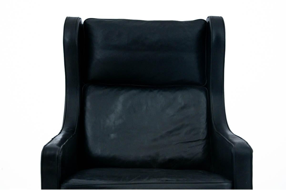 Black Leather Wingback Armchair Easy Chair Borge Mogensen For Sale 4
