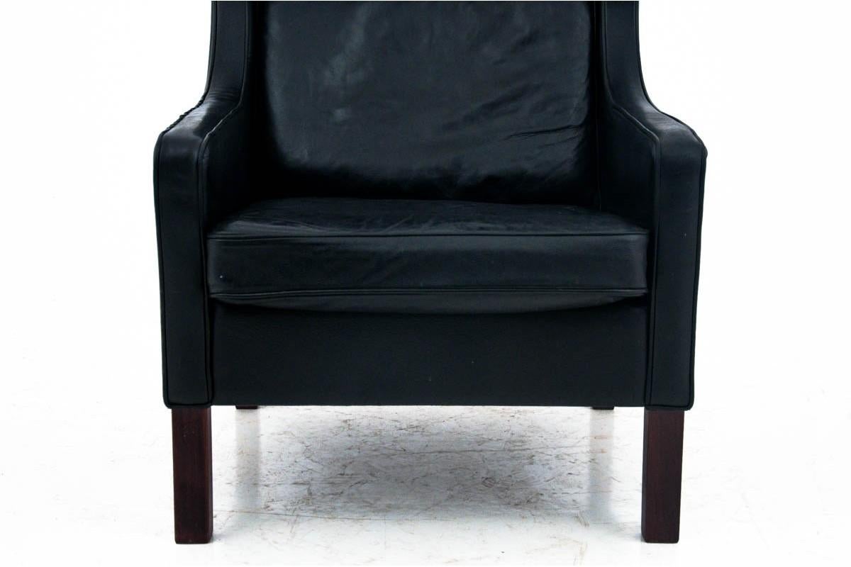 Black Leather Wingback Armchair Easy Chair Borge Mogensen For Sale 5