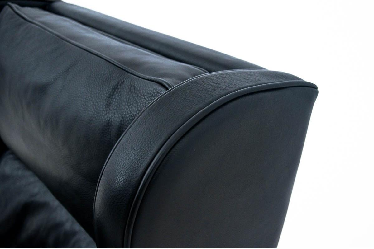 Danish Black Leather Wingback Armchair Easy Chair Borge Mogensen For Sale
