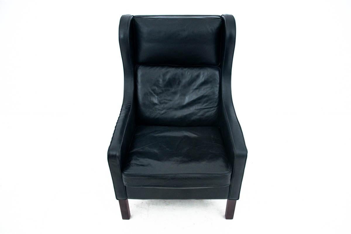 Black Leather Wingback Armchair Easy Chair Borge Mogensen For Sale 1