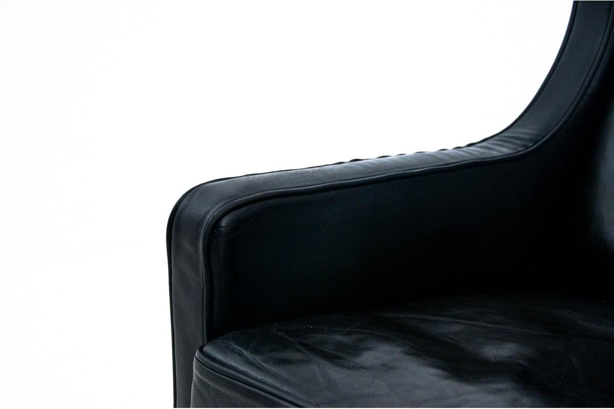 Schwarzer schwarzer Leder-Ohrlehnsessel Easy Chair Borge Mogensen im Angebot 2