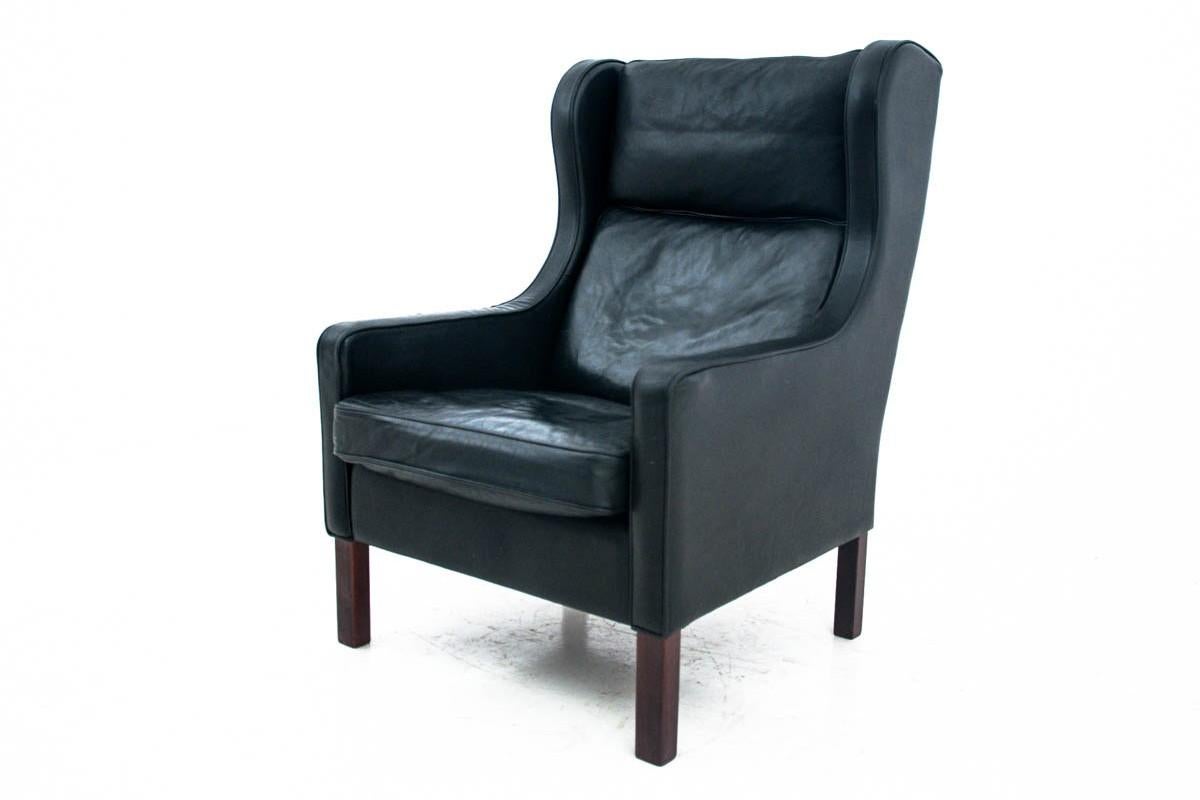 Black Leather Wingback Armchair Easy Chair Borge Mogensen For Sale 3