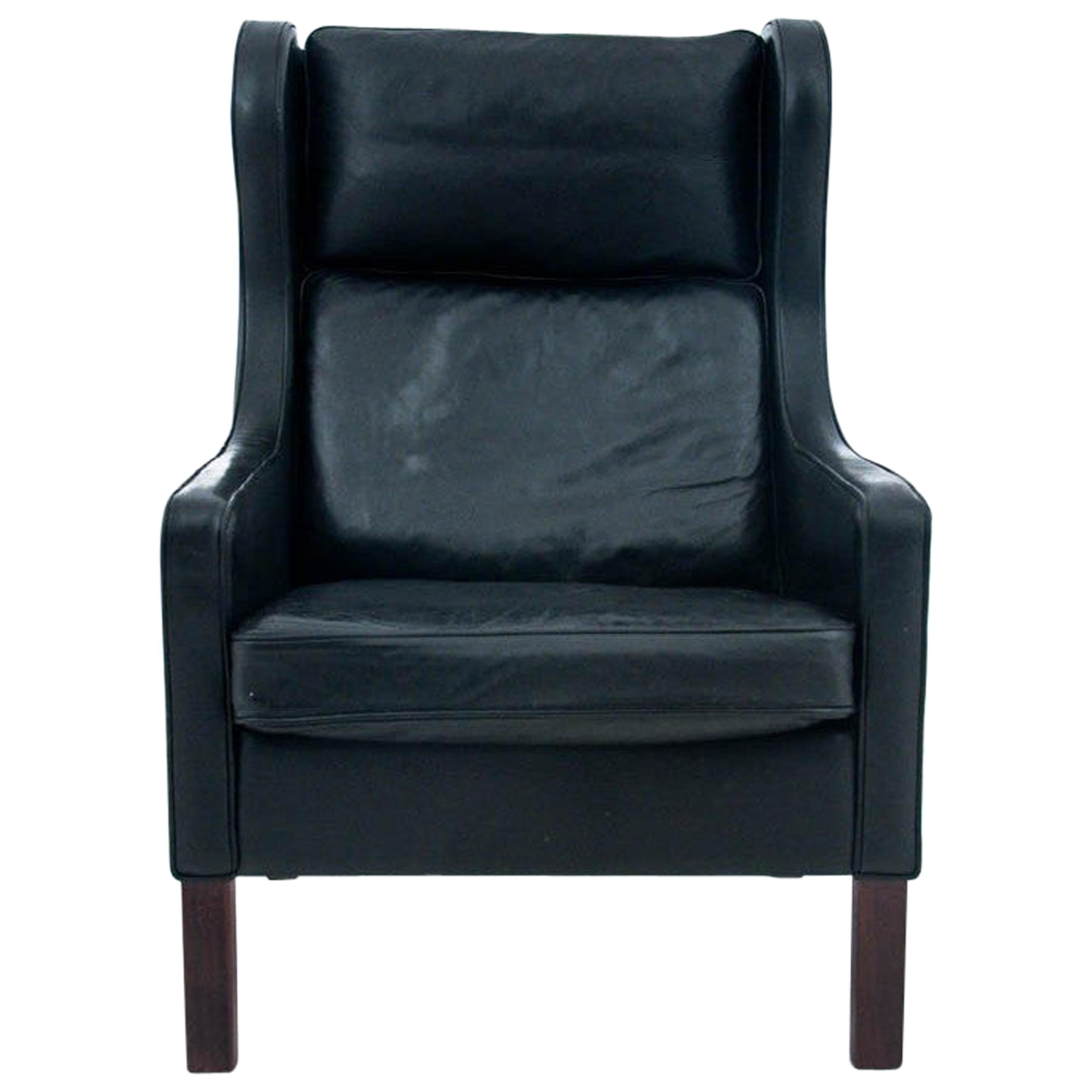 Black Leather Wingback Armchair Easy Chair Borge Mogensen