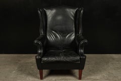 Black Leather Wingback Chair from Denmark, circa 1960