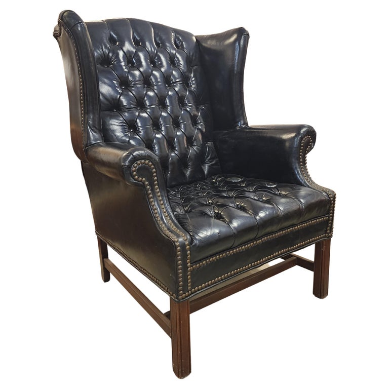 Black Leather Wingback Chair Vintage For Sale at 1stDibs