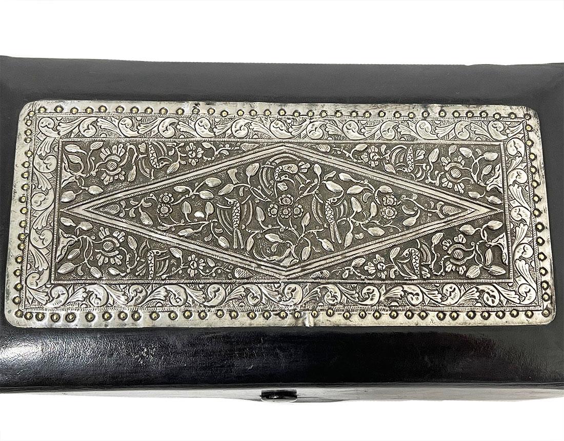 Black Leather with Indonesian Silver 1920s Jewelry Box For Sale 1
