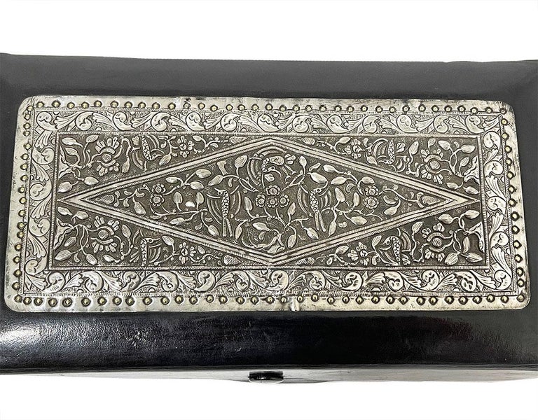 Black Leather with Indonesian Silver 1920s Jewelry Box For Sale 2