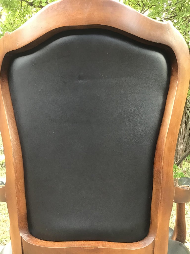 Black Leather Wood Armchair Bronze Mounts Louis XV Style Office Desk