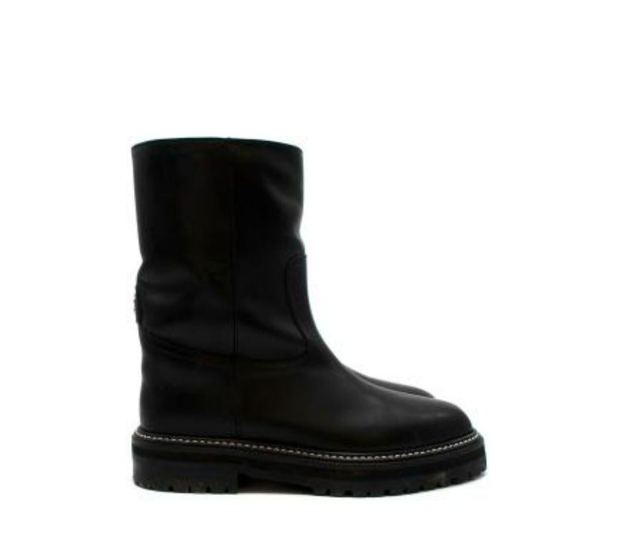 Women's Black Leather Yari Flat Boots For Sale