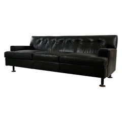 Black leathered ''Square'' Sofa by Marco Zanuso for Arflex, 1960s