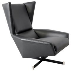 Black Leathered Swivel Armchair from the Early 1970s