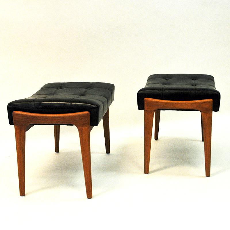 Black Leatherette and Teak Footstool Pair by Bröderna Andersson, 1950s, Sweden In Good Condition In Stockholm, SE